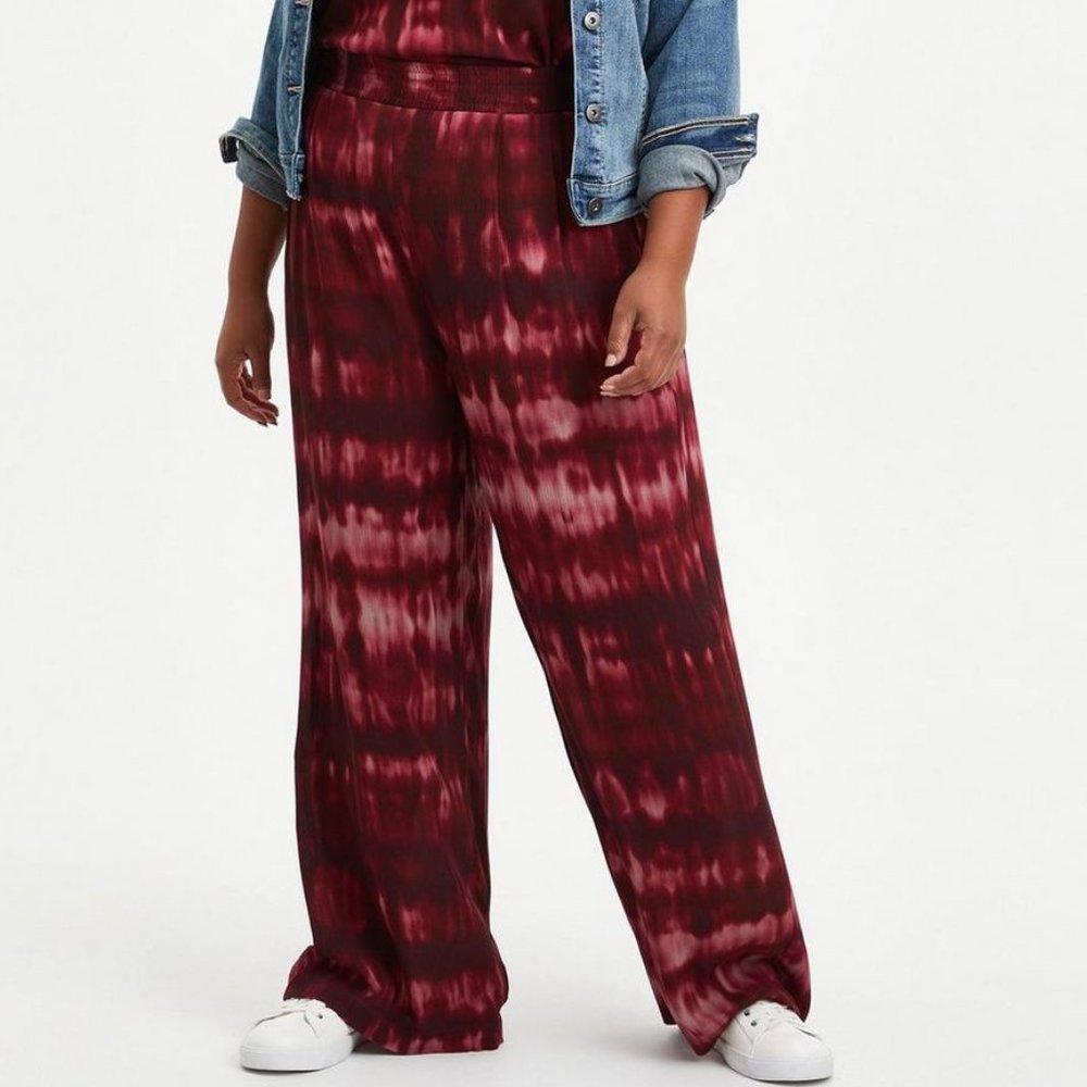 Torrid Pull-On Wide Leg Gauze Pants High Rise Smocked Waistband Red Tie Dye 1X